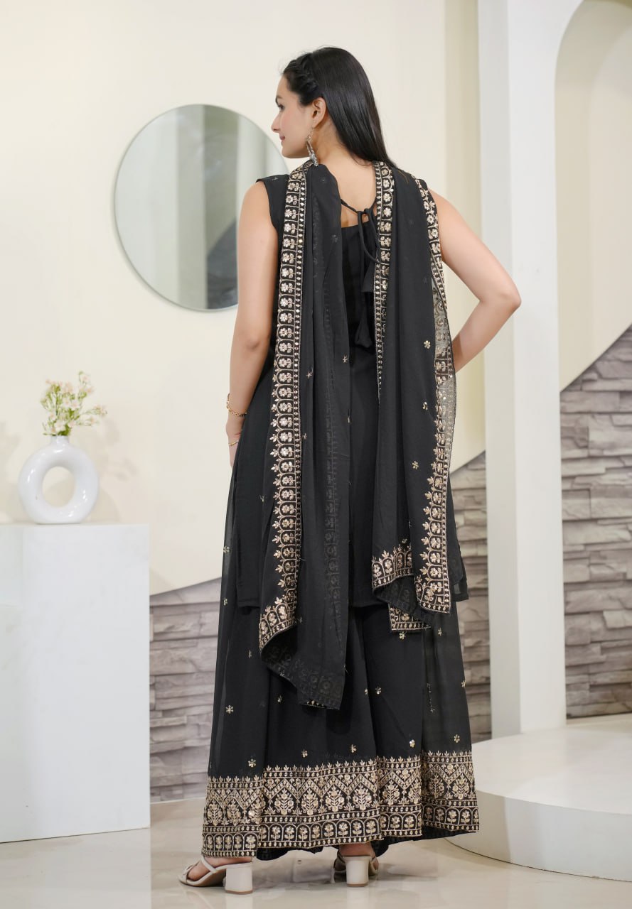 Beautiful Party Wear Sharara Suit With Sequence Embroidered Work