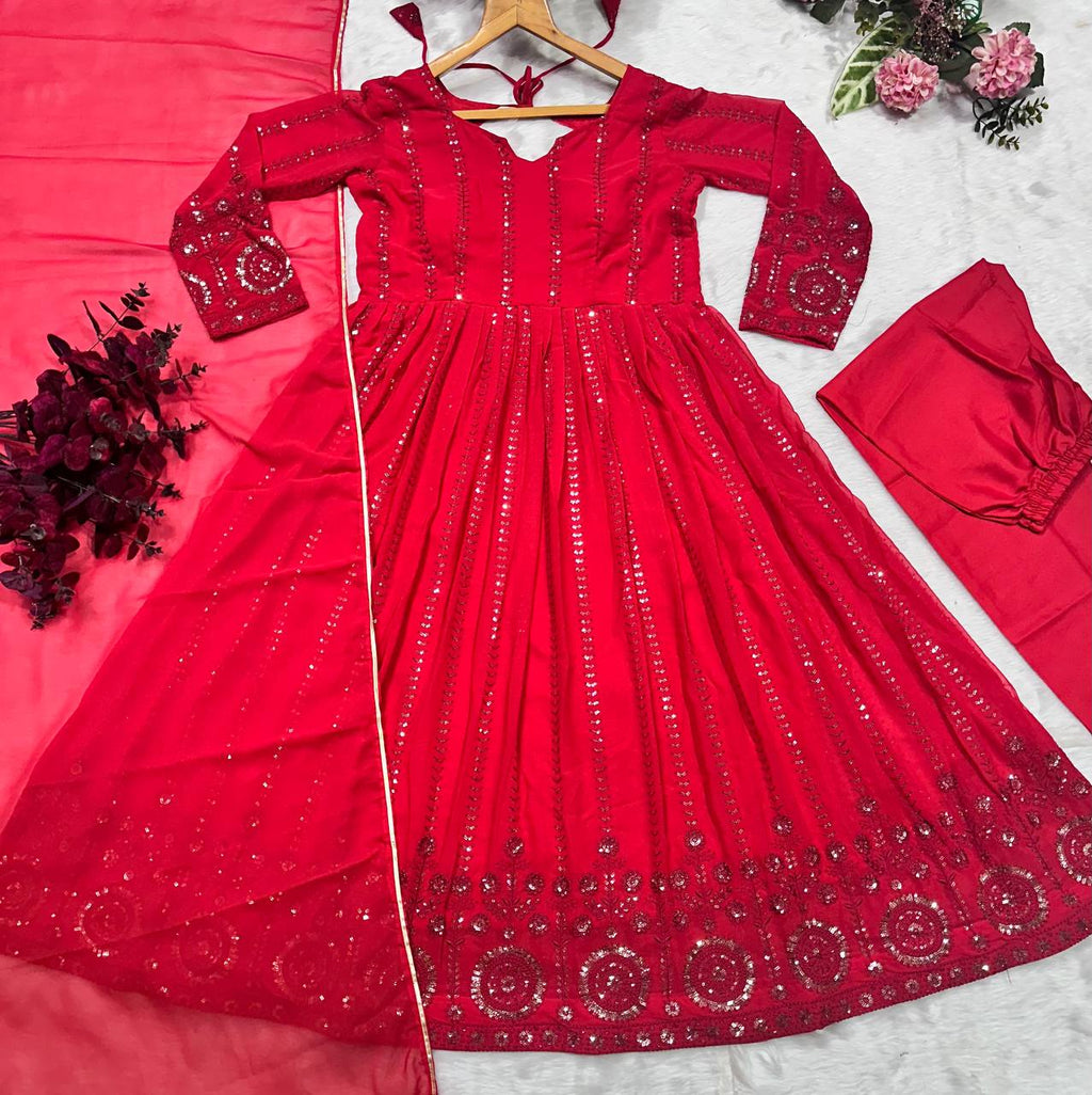 Party Wear Beautiful Embroidered Anarkali Suit And Pent With Dupatta