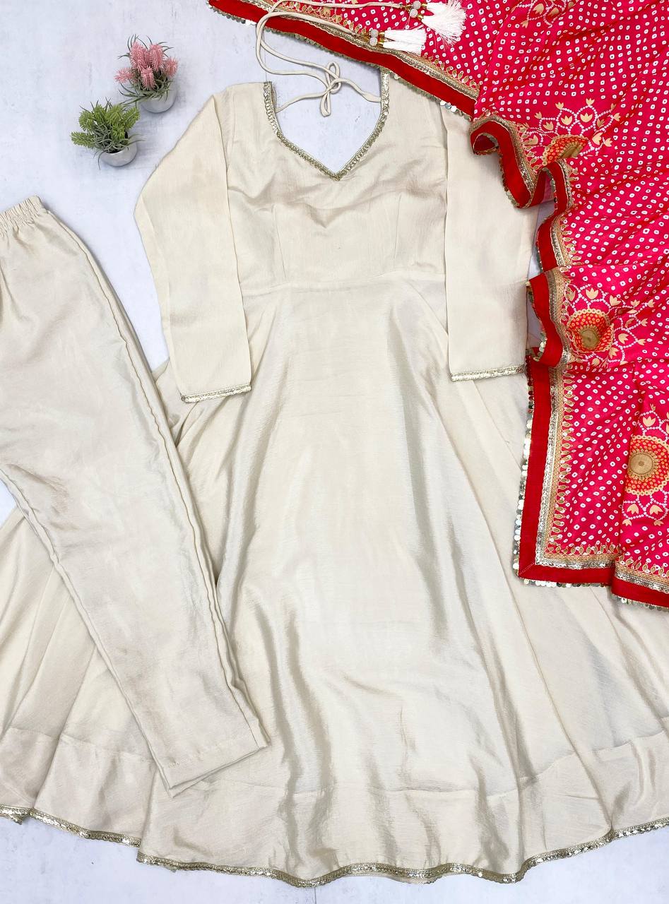 Designer Party Wear Anarkali Gown, Pent And Dupatta