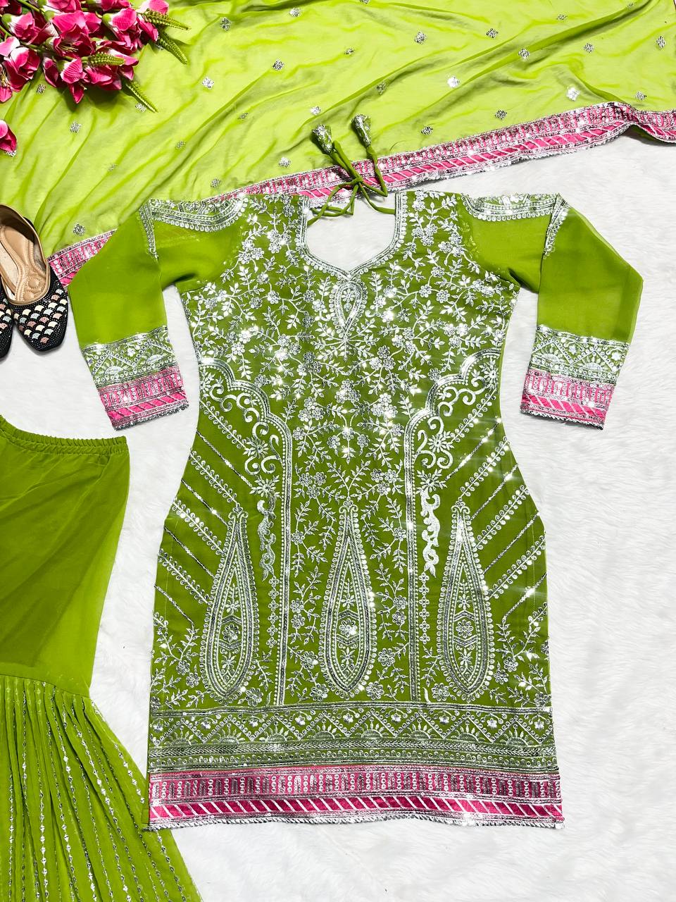 Beautiful Sharara Top And Beautiful Dupatta With Embroidery Sequence Work