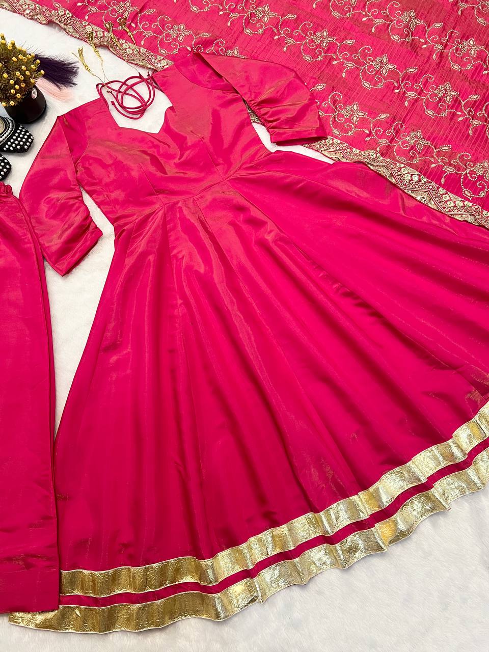 Party Wear Designer Anarkali Gown, Plazzo And Dupatta