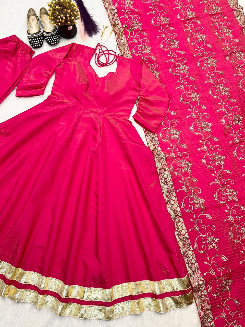 Party Wear Designer Anarkali Gown, Plazzo And Dupatta