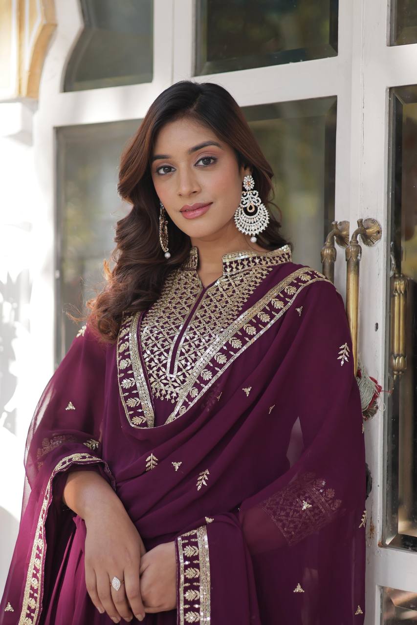 Party Wear Look Gown-Dupatta With Sequins Embroidered Work