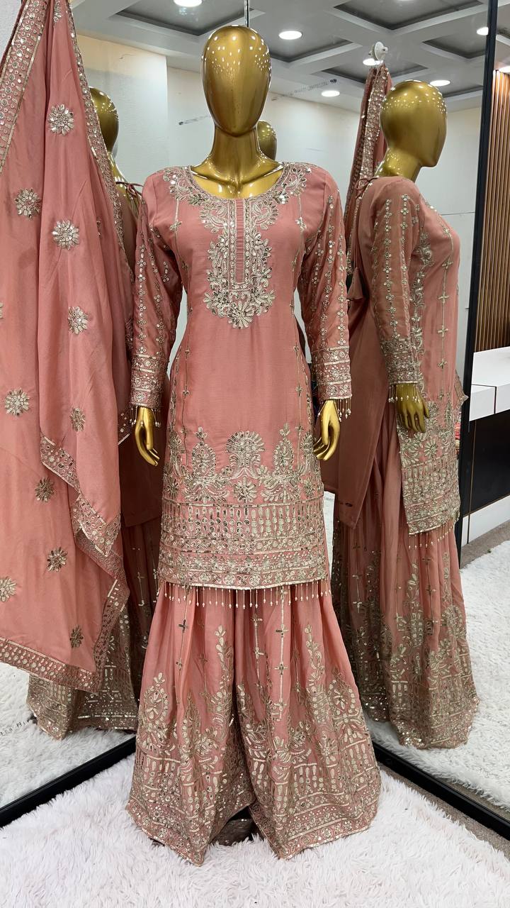 Beautiful Top-Bottom And Dupatta With Heavy Embroidery Sequence Work