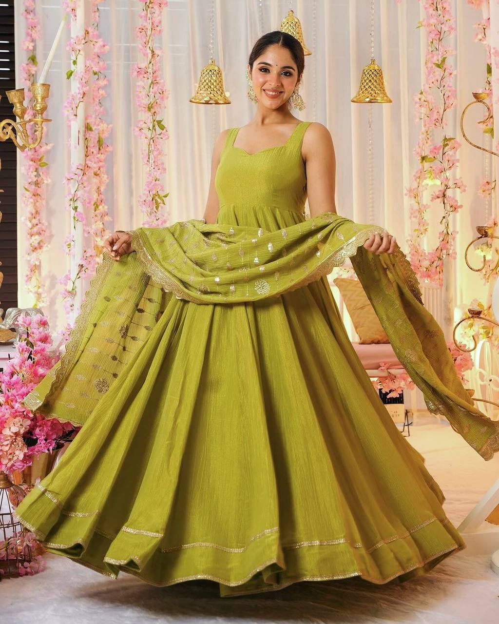 Designer Party Wear Look Gown With Bottom And Dupatta