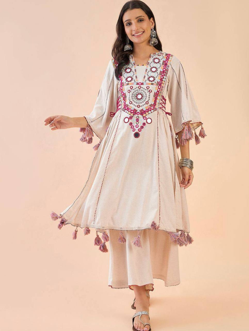Designer Co-ord Set With Embroidery Sequence Work And Real Mirror Work