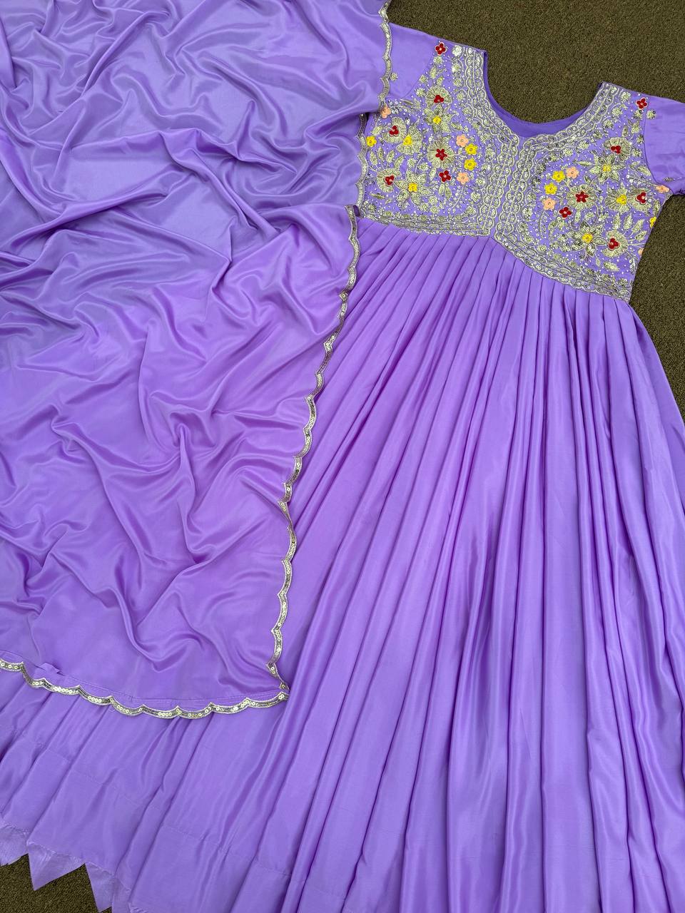 Fancy Aliya Cut Gown And Dupatta With Embroidery Sequins Work