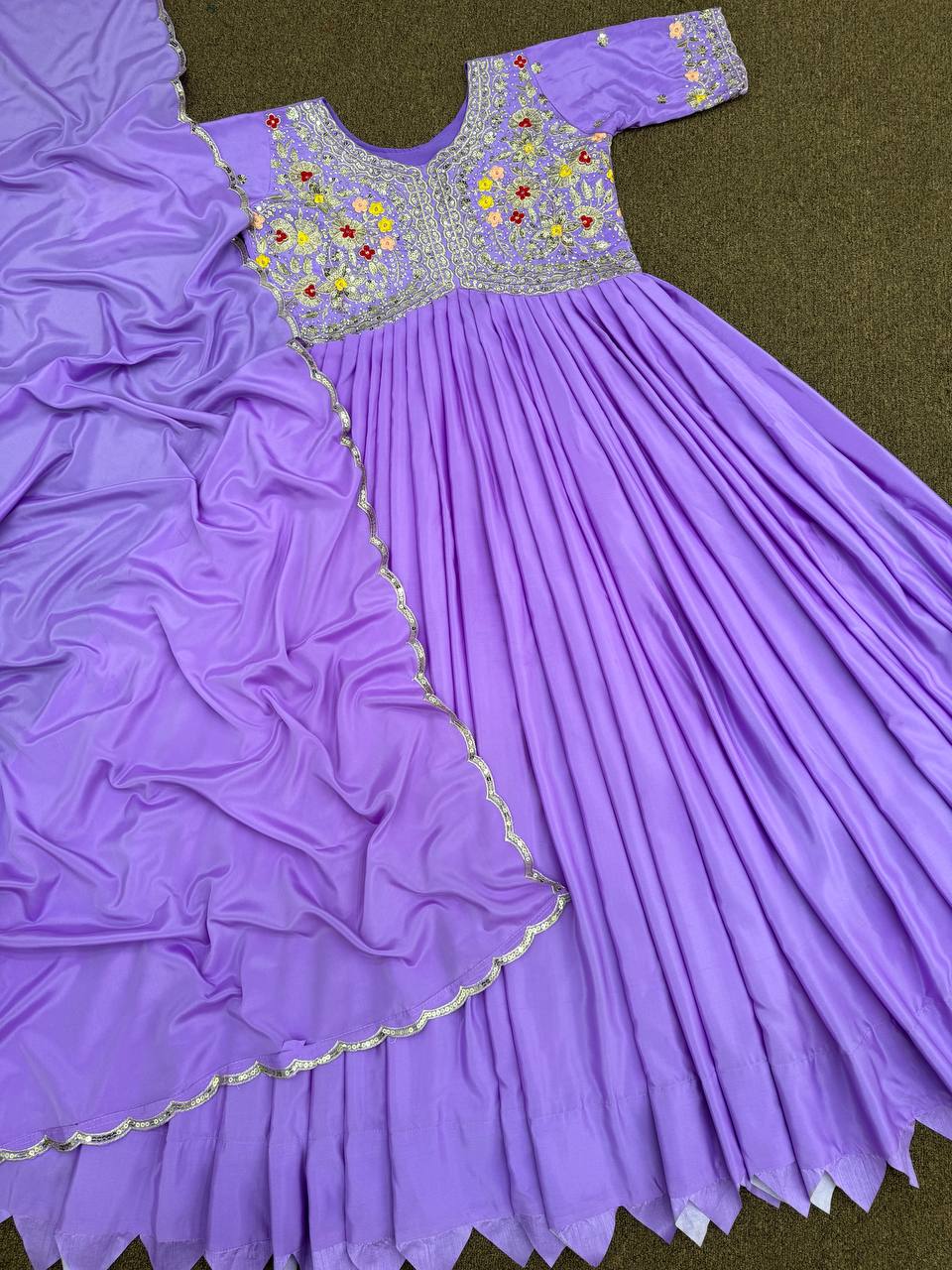 Fancy Aliya Cut Gown And Dupatta With Embroidery Sequins Work