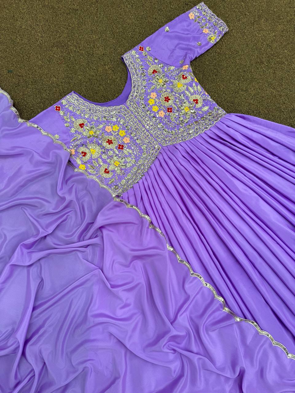 Fancy Aliya Cut Gown And Dupatta With Embroidery Sequins Work