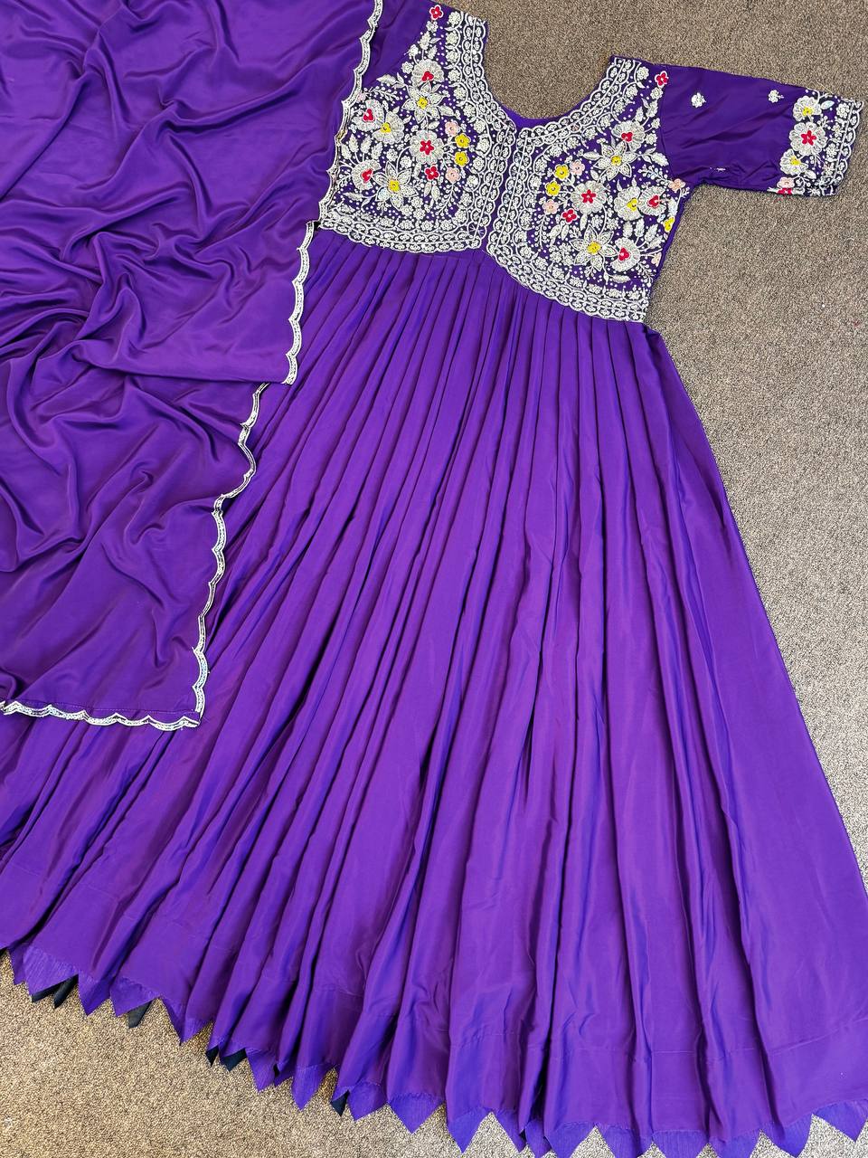 Fancy Aliya Cut Gown And Dupatta With Embroidery Sequins Work