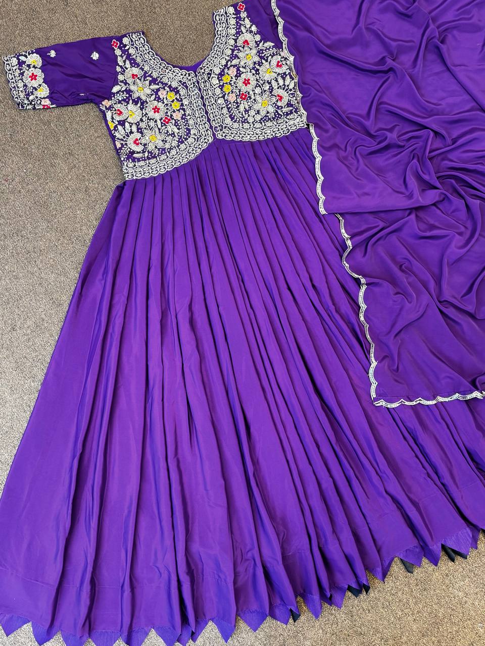 Fancy Aliya Cut Gown And Dupatta With Embroidery Sequins Work