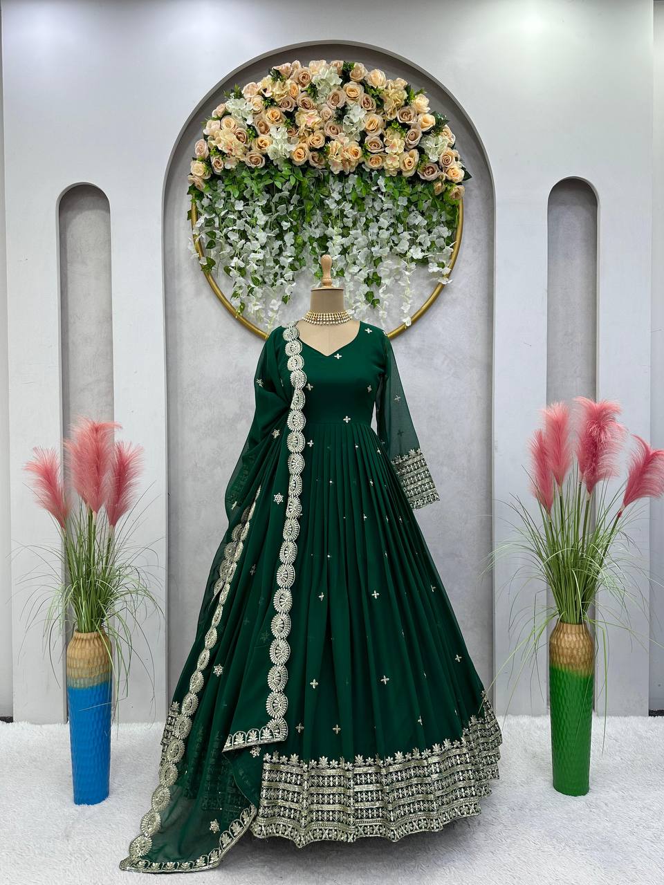 Party Wear Gown-Pent And Dupatta With Thread And Sequence Work