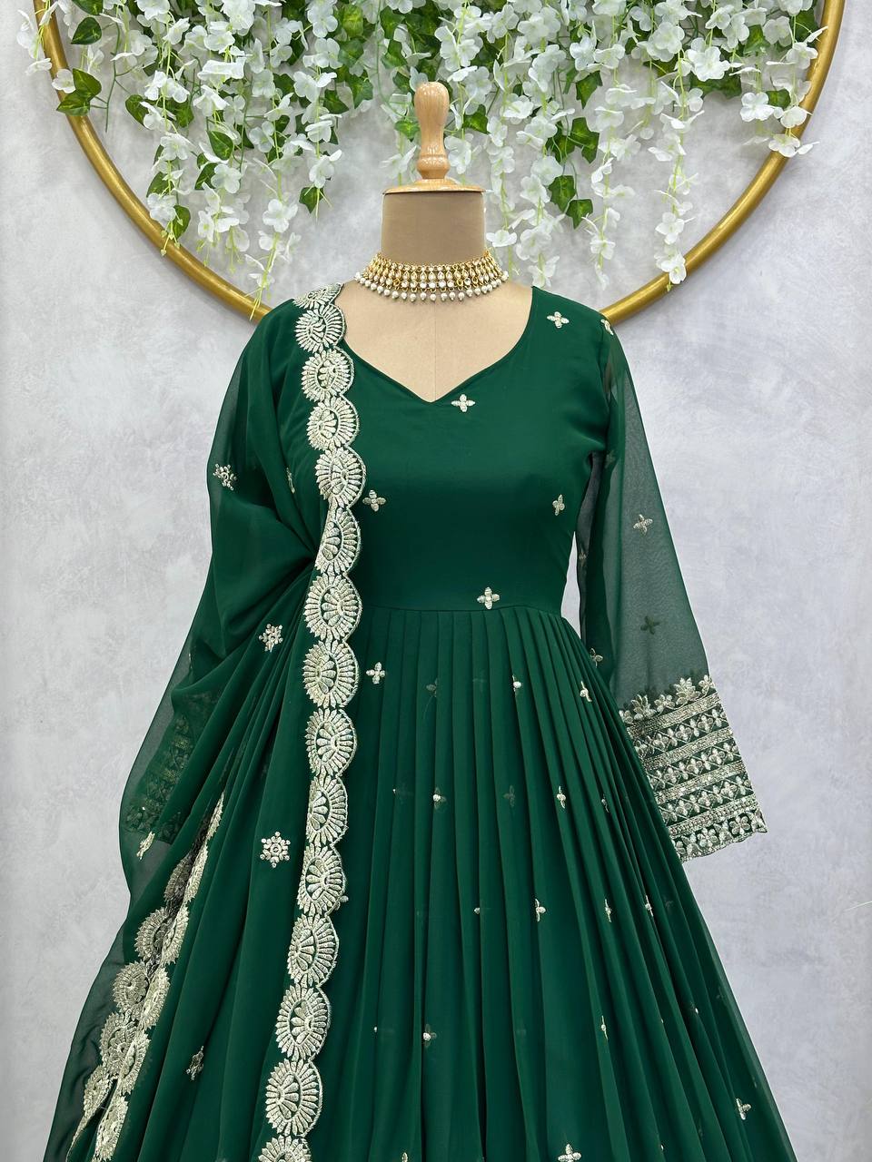 Party Wear Gown-Pent And Dupatta With Thread And Sequence Work