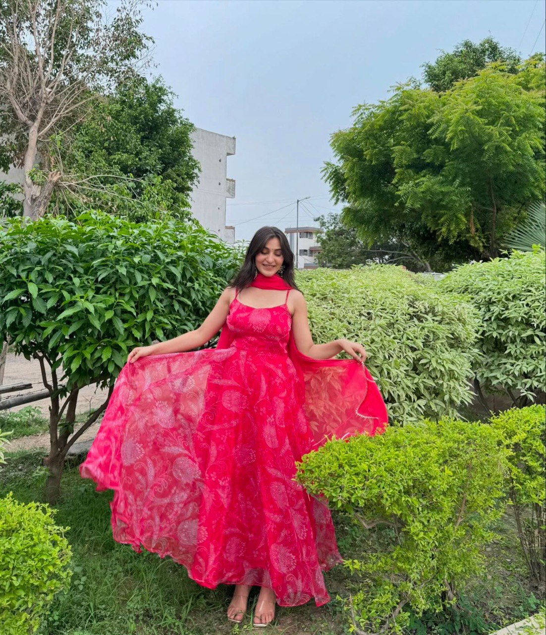 Digital printed Georgette Anarkali Gown With Bottom And Dupatta