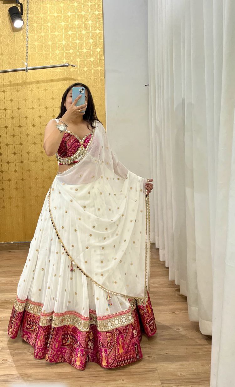 Designer Navratri Lehenga Choli With Foil Mirror Lace Work Border