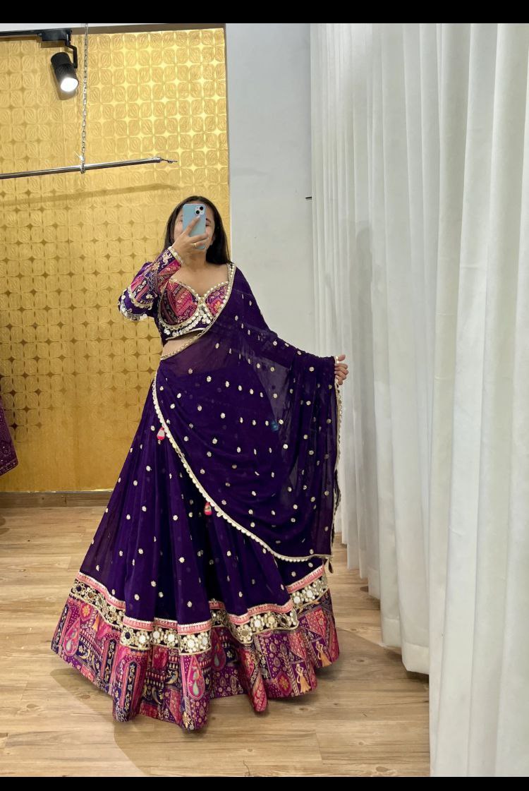 Designer Navratri Lehenga Choli With Foil Mirror Lace Work Border