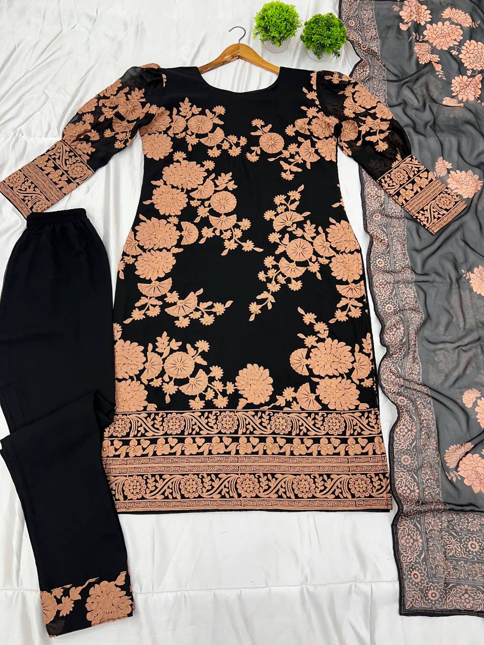Designer Party Wear Look Top-Bottom And Dupatta With Heavy Embroidery Work