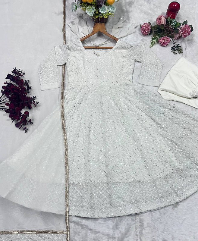 Designer Anarkali Gown, Pant And Dupatta