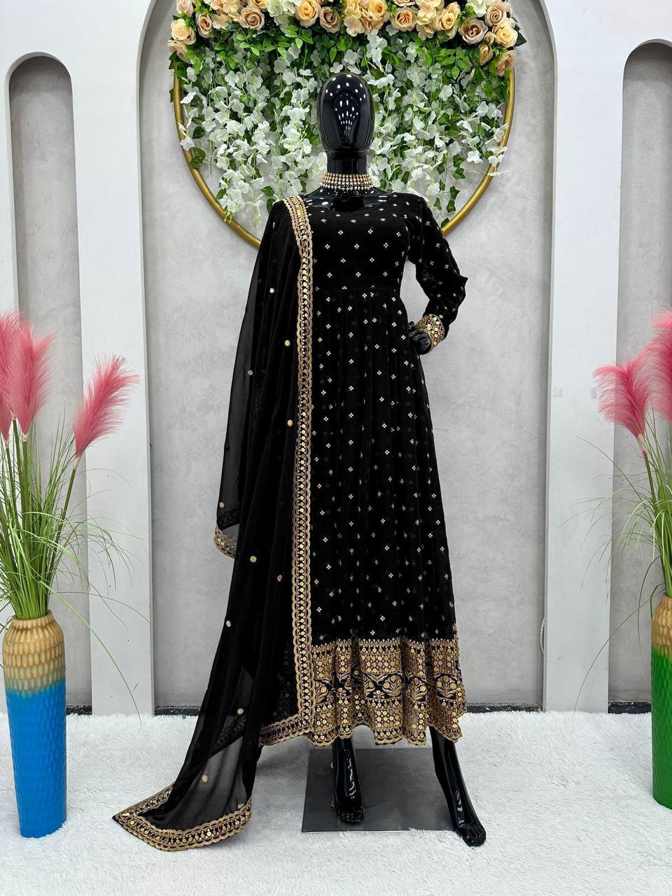 Party Wear Gown And Dupatta With Thread And Sequence Work