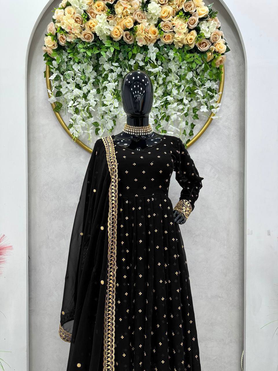 Party Wear Gown And Dupatta With Thread And Sequence Work