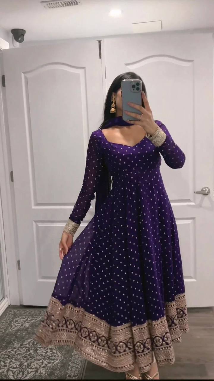 Party Wear Gown And Dupatta With Thread And Sequence Work