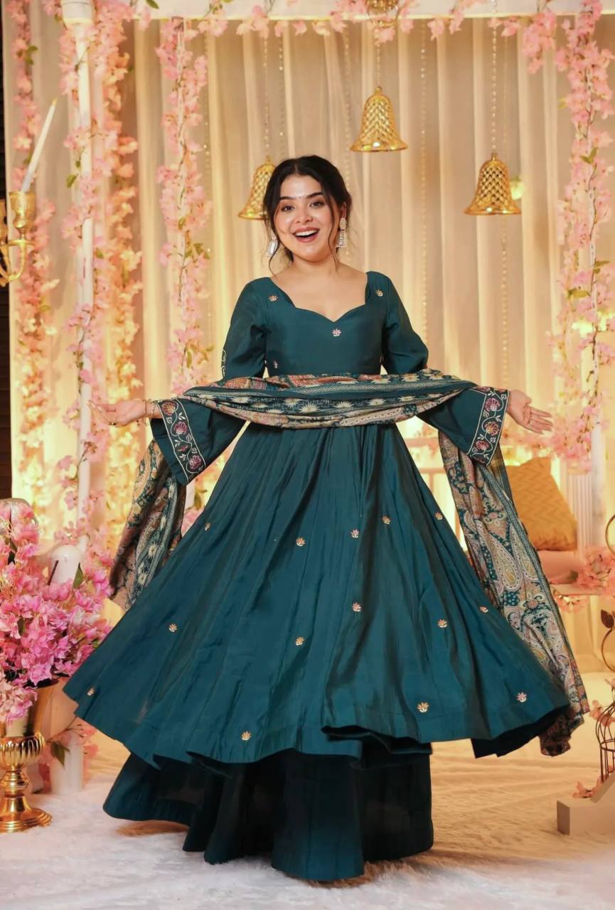 Party Wear Anarkali Gown And Dupatta With Embroidery Sequence Work