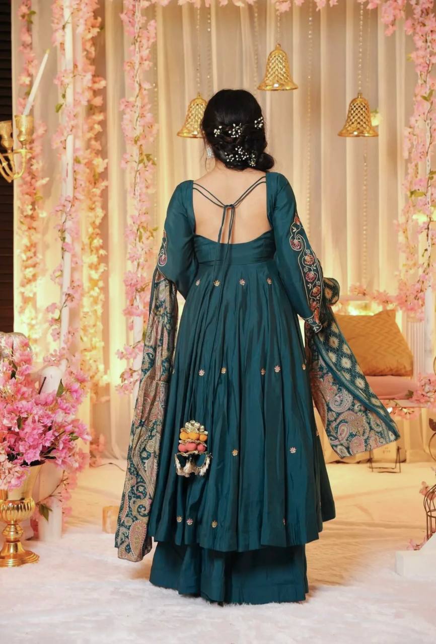 Party Wear Anarkali Gown And Dupatta With Embroidery Sequence Work