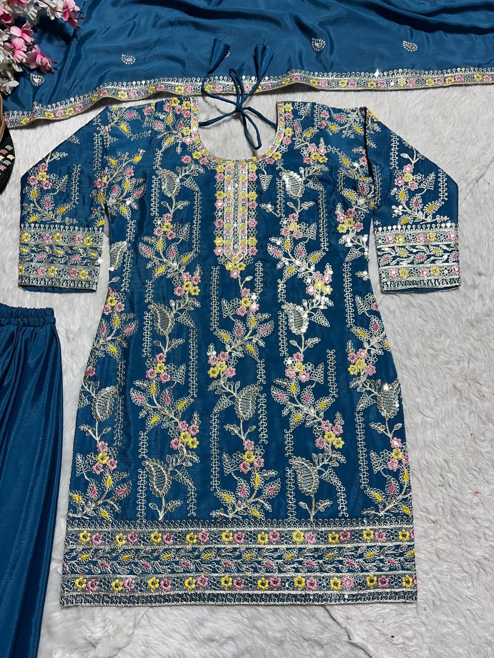 Beautiful Party Wear Suit Set With Heavy Embroidery Coding Sequence Work