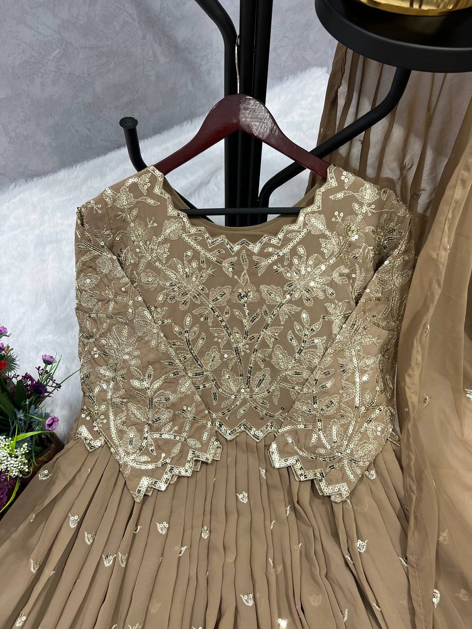 Party Wear Beautiful Anarkali Gown And Dupatta