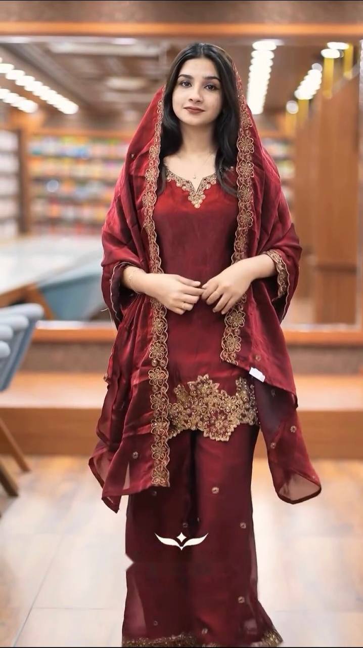 Designer Top-Bottom And Dupatta With Heavy Embroidery Sequence Work