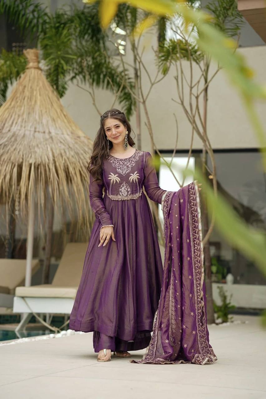Designer Party Wear Look Gown, Bottom And Dupatta