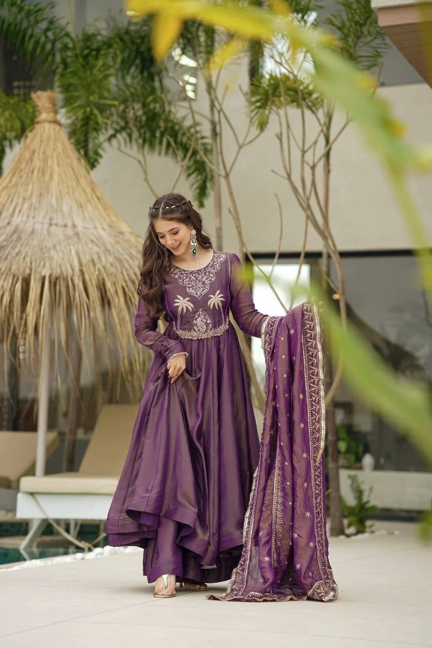 Designer Party Wear Look Gown, Bottom And Dupatta