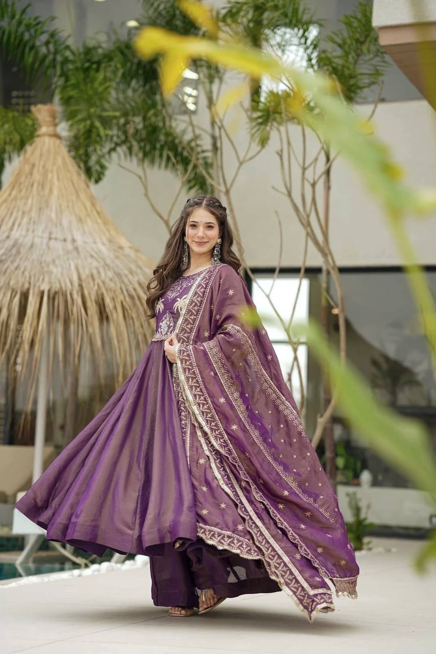 Designer Party Wear Look Gown, Bottom And Dupatta