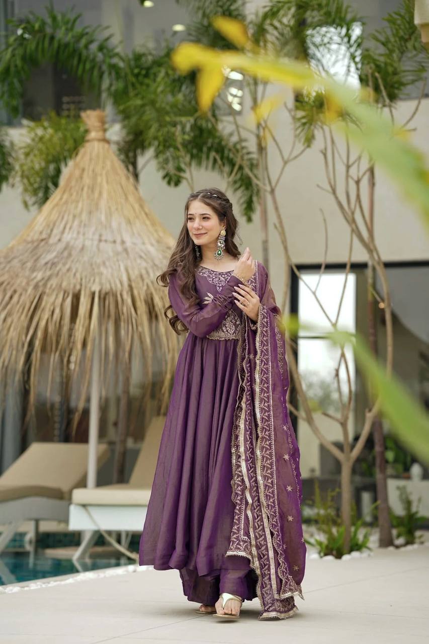 Designer Party Wear Look Gown, Bottom And Dupatta