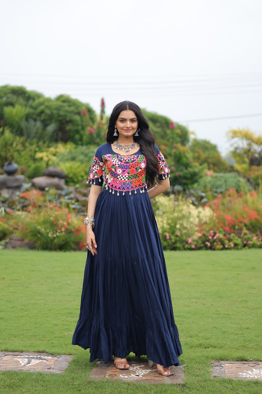 Navratri Special Beautiful Gown With Kutchi Gamthi Work