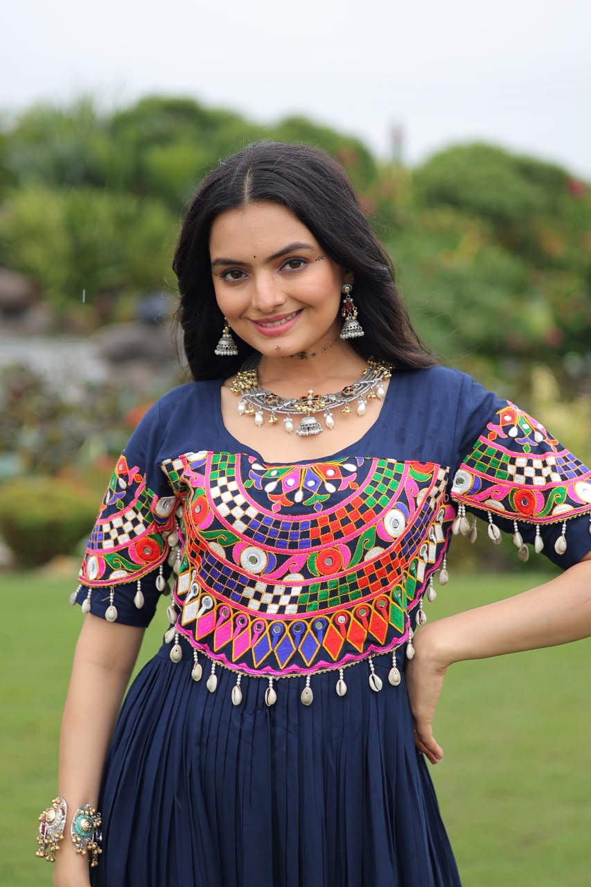 Navratri Special Beautiful Gown With Kutchi Gamthi Work