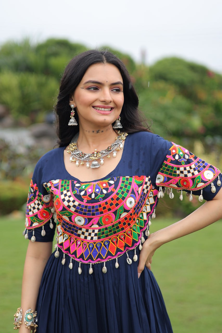 Navratri Special Beautiful Gown With Kutchi Gamthi Work