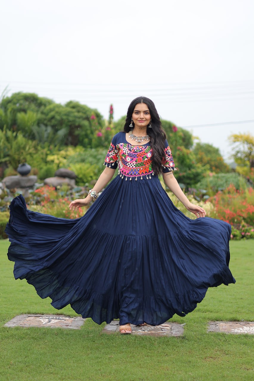 Navratri Special Beautiful Gown With Kutchi Gamthi Work
