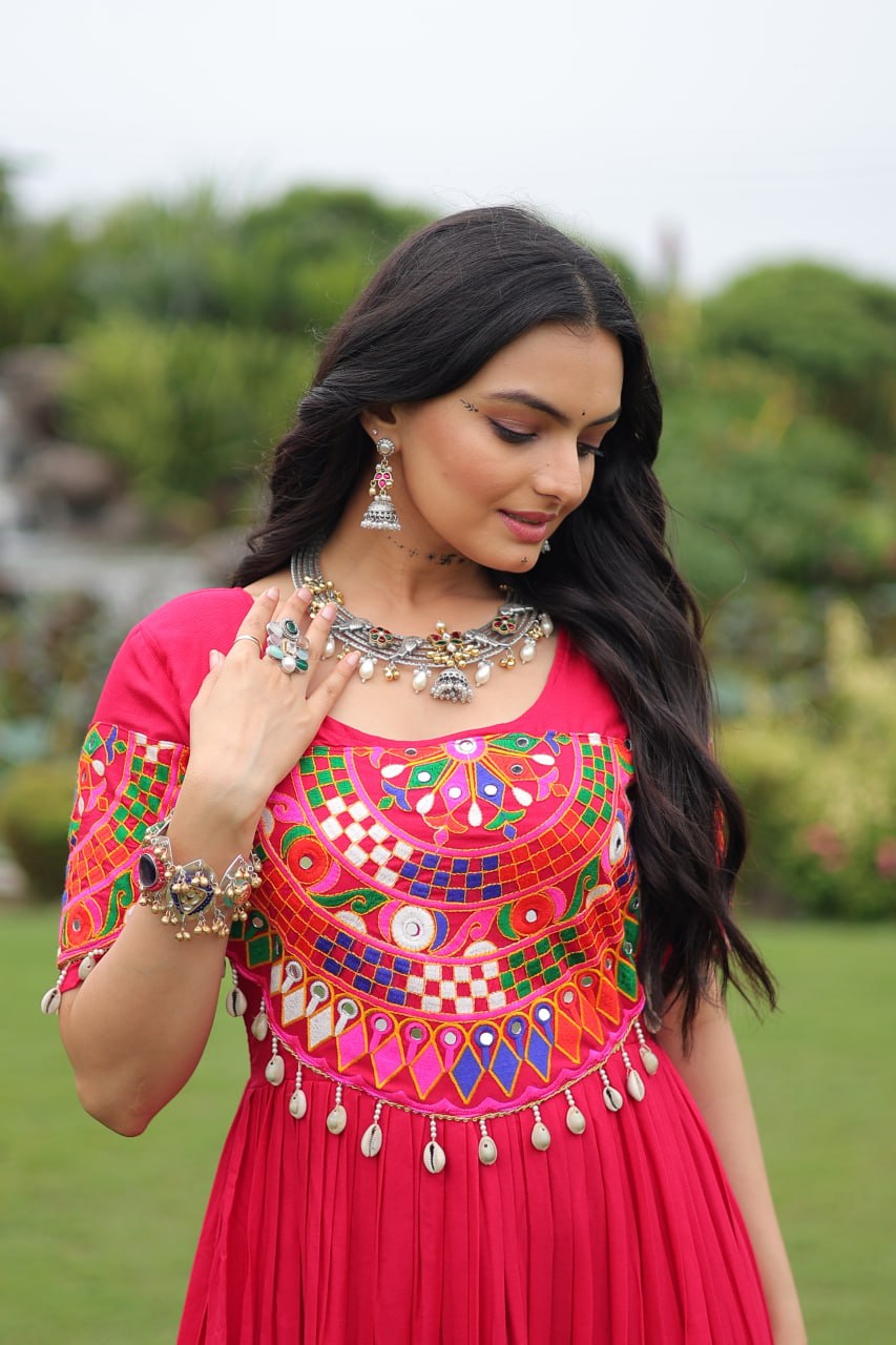 Navratri Special Beautiful Gown With Kutchi Gamthi Work