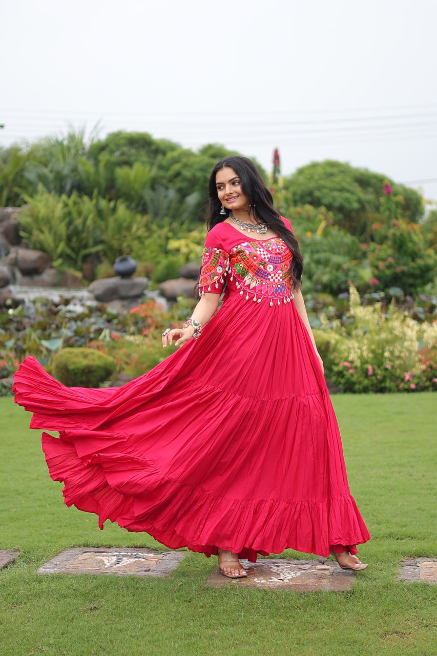 Navratri Special Beautiful Gown With Kutchi Gamthi Work