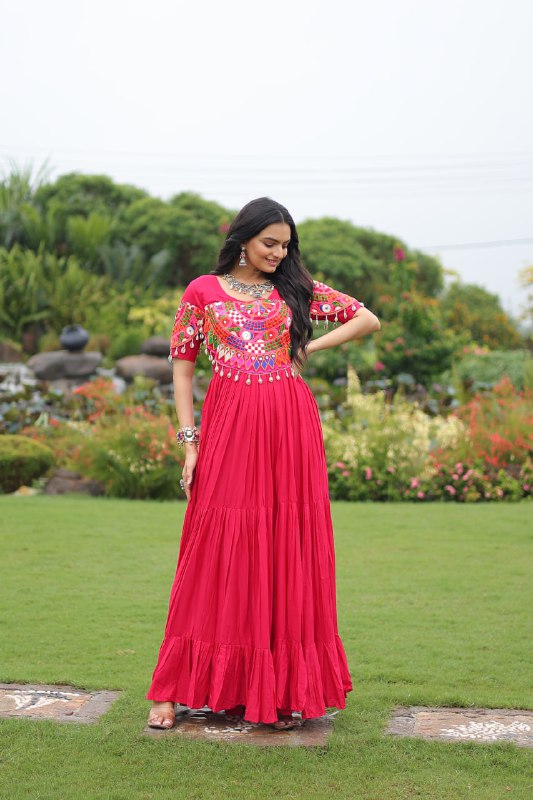 Navratri Special Beautiful Gown With Kutchi Gamthi Work