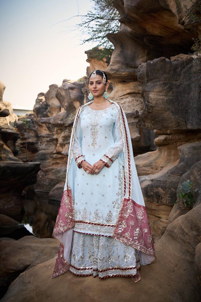 पार्टी वियर लुक डिज़ाइनर टॉप और बॉटम दुपट्टे के साथ