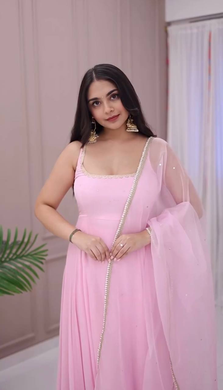 Fancy Gown And Dupatta Set With Embroidery Sequence Work