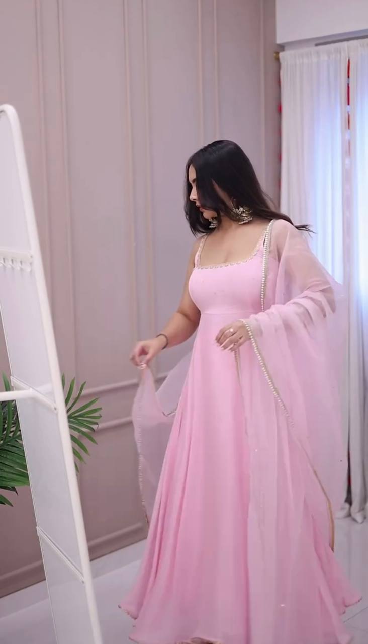 Fancy Gown And Dupatta Set With Embroidery Sequence Work