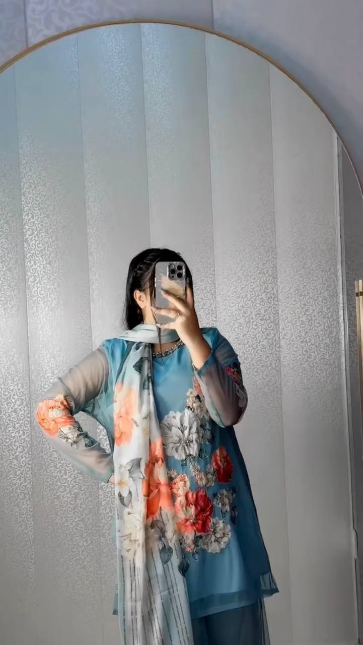 डिजिटल प्रिंट और असली खटाली हाथ के काम के साथ फैंसी सूट सेट