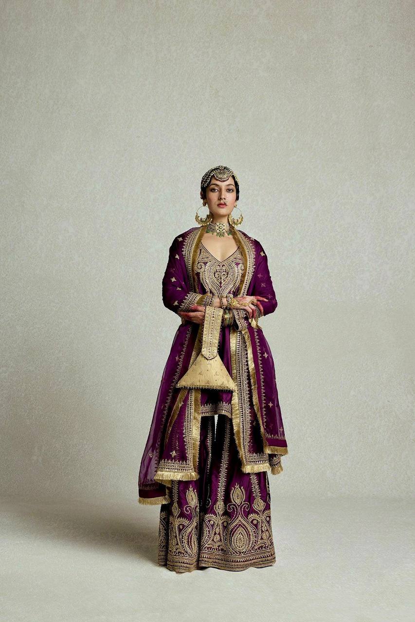 सेक्विन कढ़ाई वर्क के साथ पार्टी वियर लुक सूट सेट