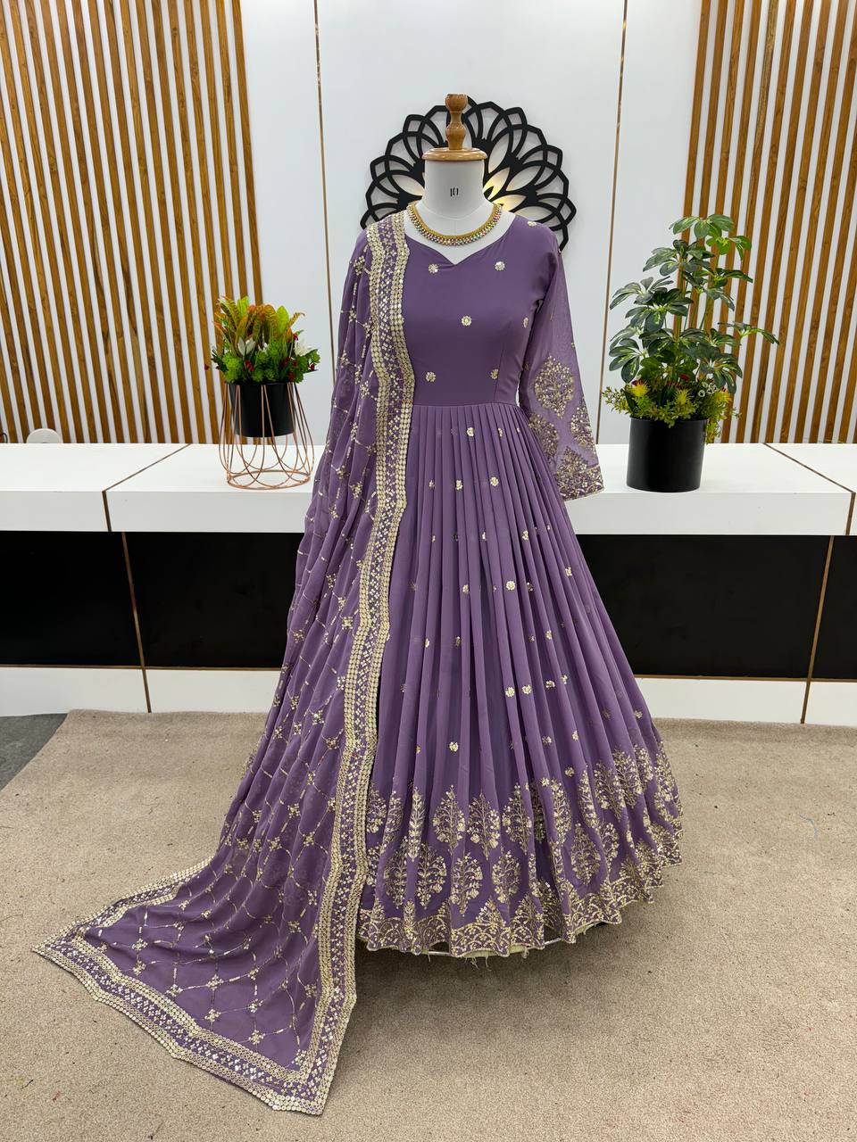 Designer Party Wear Look Full Heavy Embroidery Sequence Work Gown With Fully Stitched And Dupatta