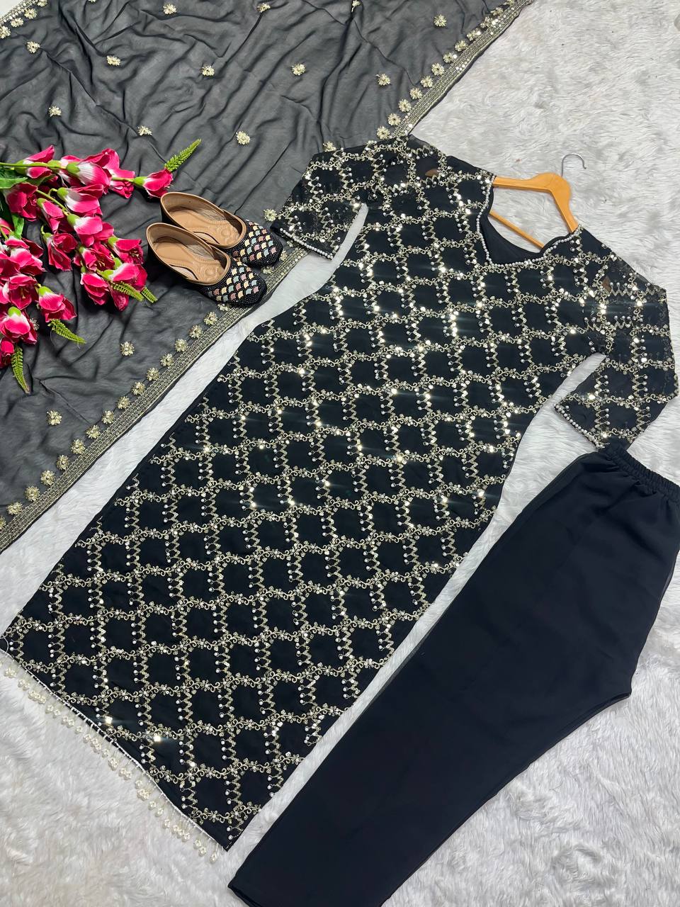 Designer Long Top , Pant and Dupatta In Fancy Style