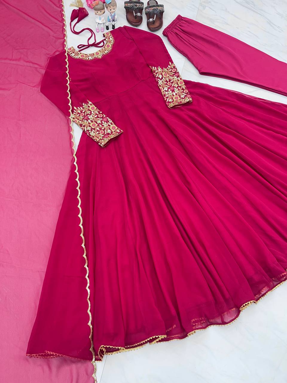 Party Wear Look Anarkali Gown, Dupatta & Bottom