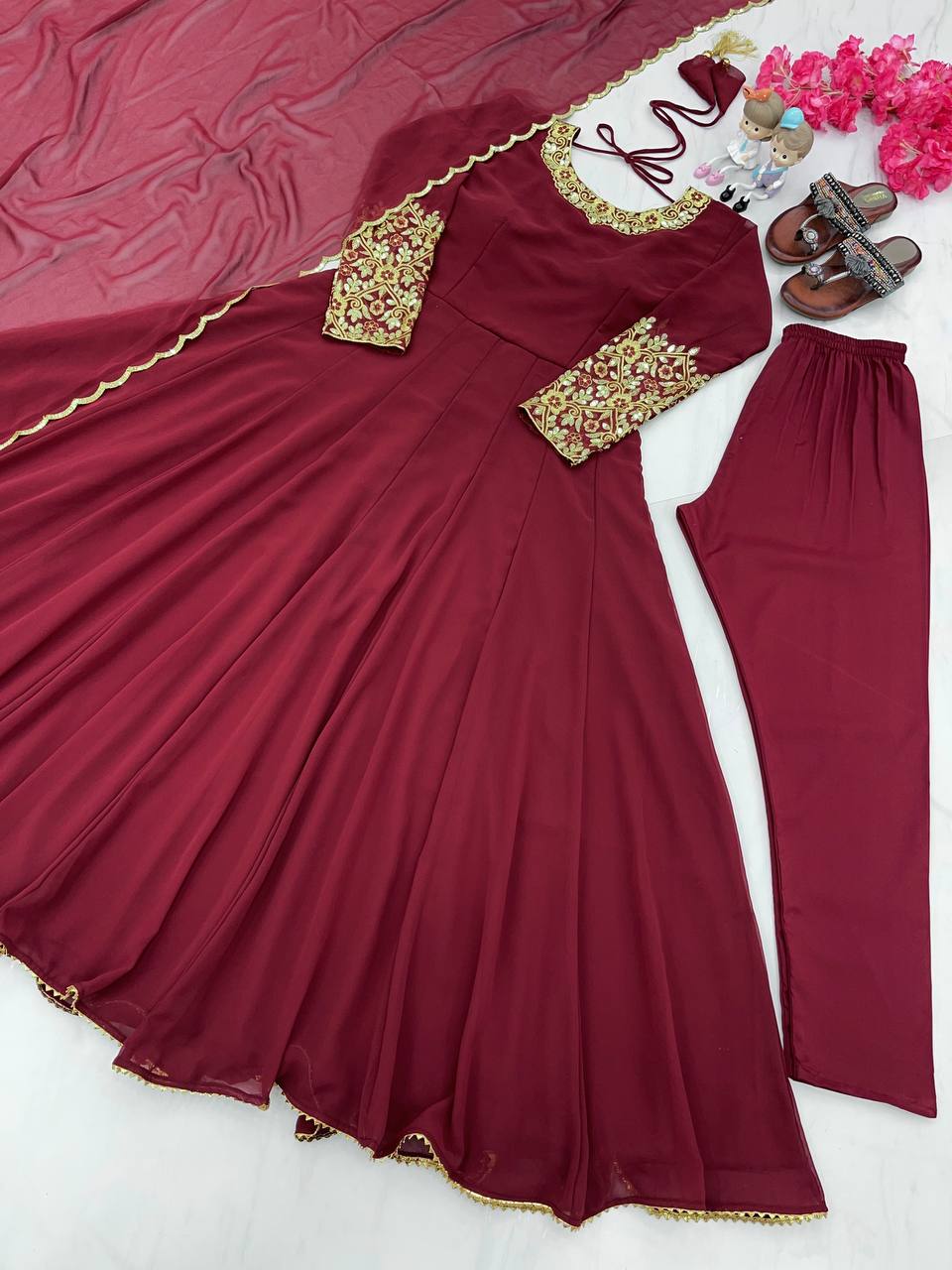 Party Wear Look Anarkali Gown, Dupatta & Bottom